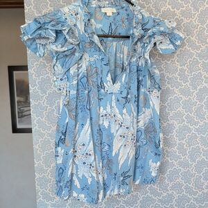 Floral Blue Women's Ruffle Sleeve Top